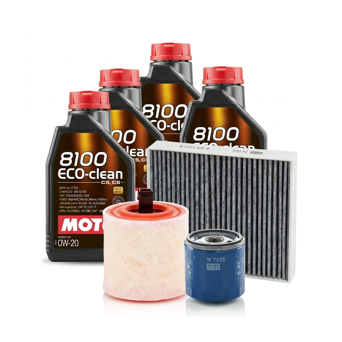 Kit revizie ulei Motul 8100 ECO-CLEAN 0W-20 + filtre Opel Astra K 1.4 Turbo 150 CP – MANN