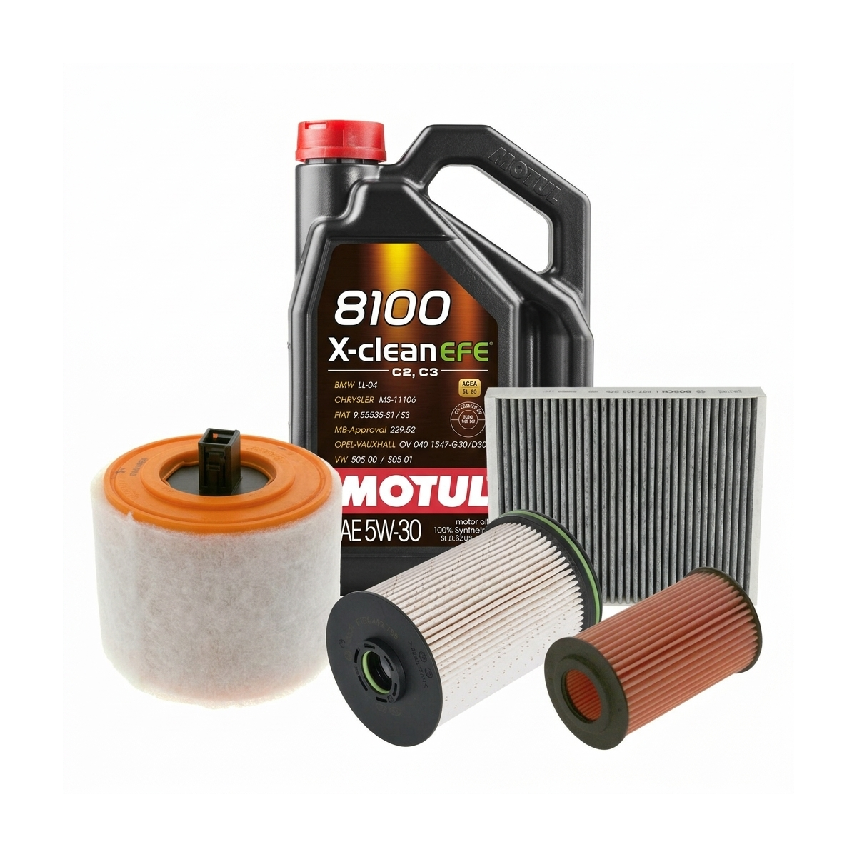 Kit revizie ulei Motul 8100 X-CLEAN EFE 5W-30 + filtre Opel Astra K 1.6 CDTi 136 CP – Bosch