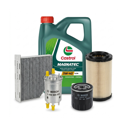 Kit revizie ulei Castrol MAGNATEC 5W-40 A3/B4 + filtre VW Jetta 4 1.4 TSI 122 CP – Bosch