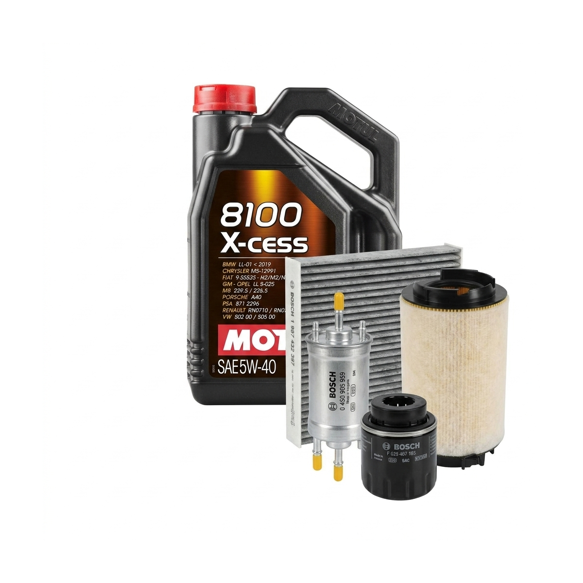 Kit revizie ulei Motul 8100 X-CESS 5W-40 + filtre VW Jetta 4 1.4 TSI 122 CP – Bosch
