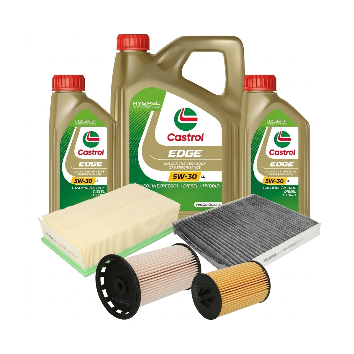 Kit revizie ulei Castrol EDGE 5W-30 LL + filtre VW Tiguan AD1/AX1 2.0 TDI 4motion 150 CP – PURRO