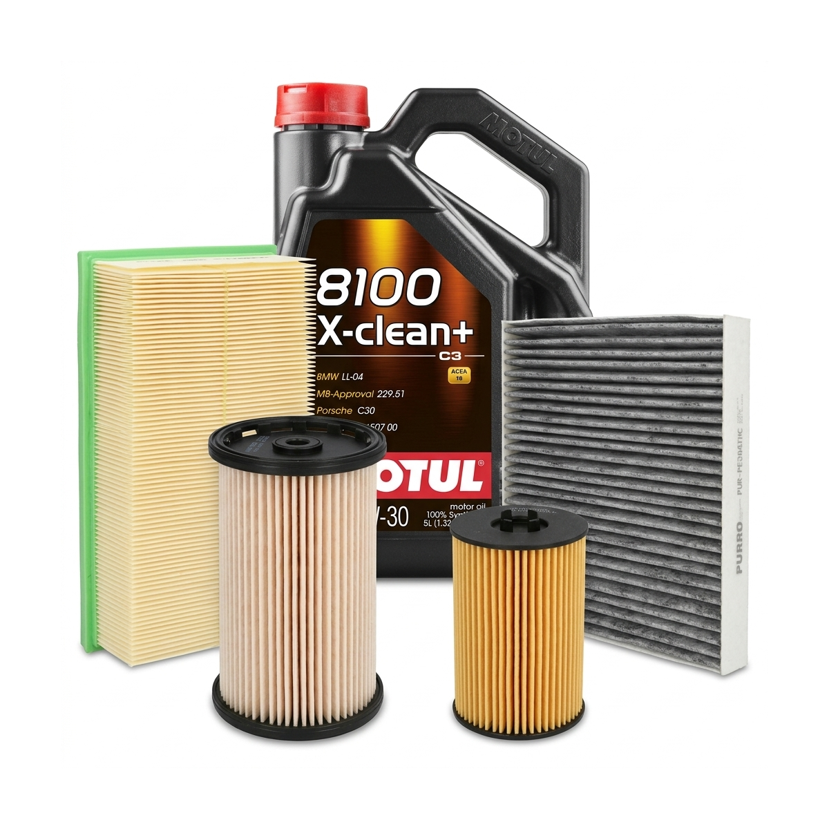 Kit revizie ulei Motul 8100 X-CLEAN+ 5W-30 + filtre VW Passat B8 2.0 TDI 184 CP – PURRO