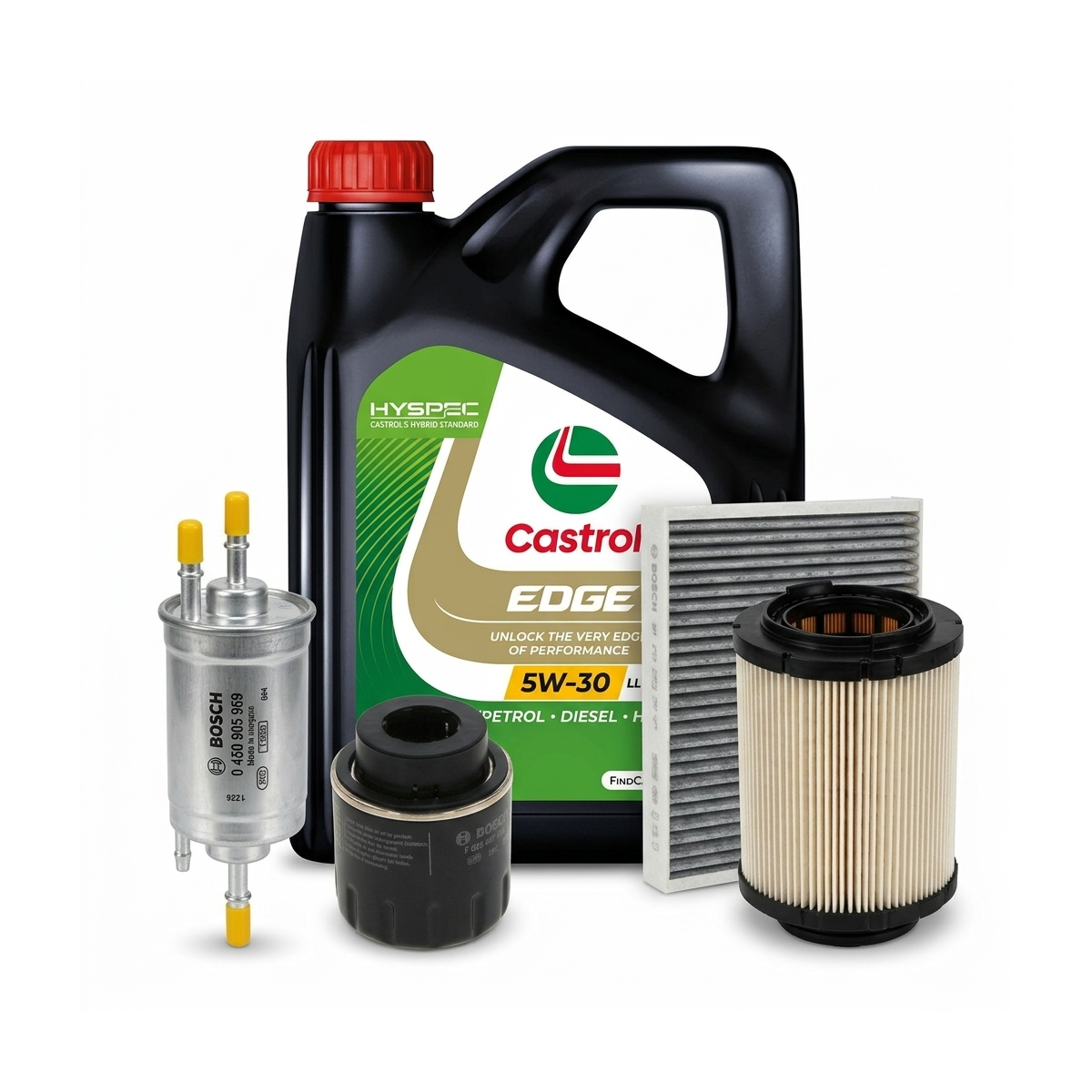 Kit revizie ulei Castrol EDGE 5W-30 LL + filtre VW Polo 5 1.2 TSI 90 CP – Bosch