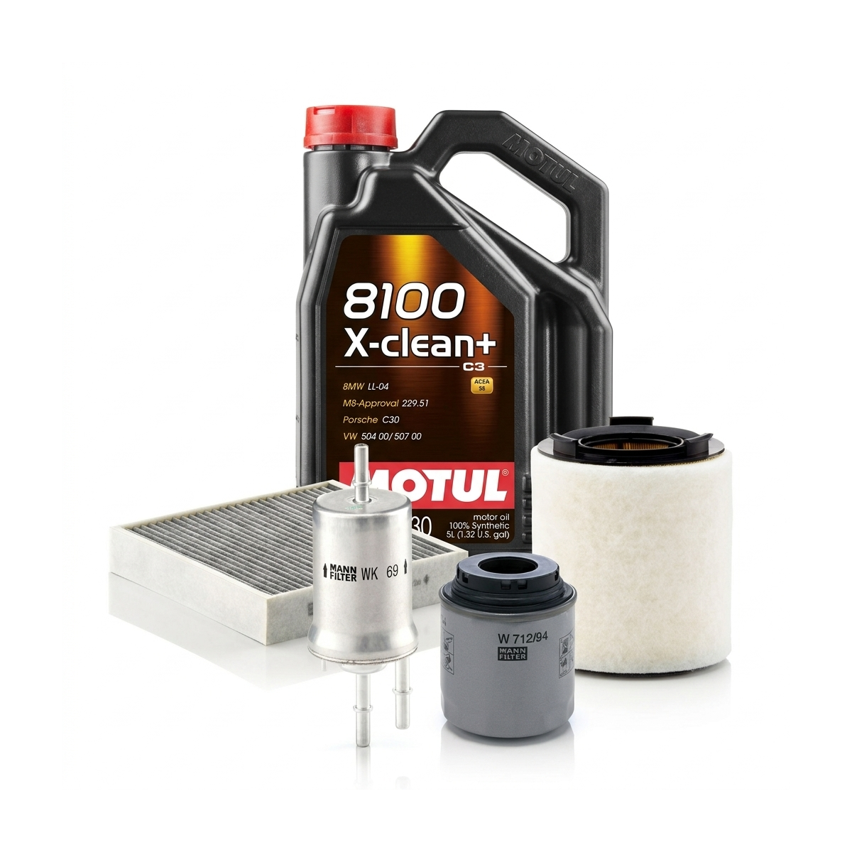Kit revizie ulei Motul 8100 X-CLEAN+ 5W-30 + filtre VW Polo 5 1.2 TSI 90 CP – MANN