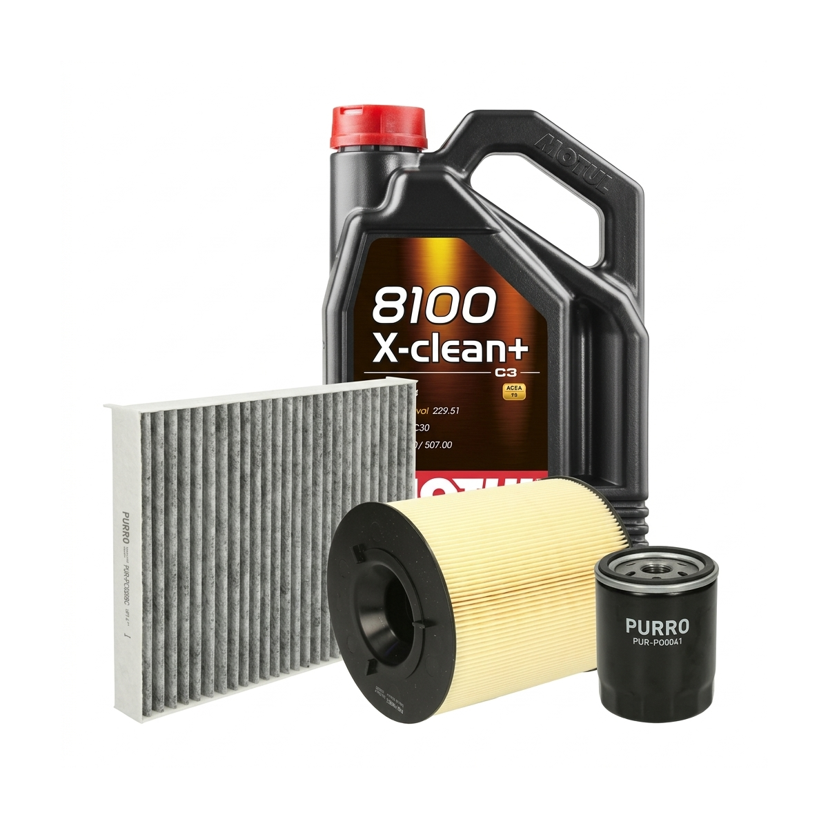 Kit revizie ulei Motul 8100 X-CLEAN+ 5W-30 + filtre VW Polo 5 1.2 TSI 90 CP – PURRO