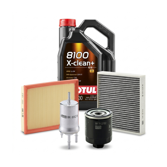Kit revizie ulei Motul 8100 X-CLEAN+ 5W-30 + filtre VW Polo 5 1.4 BiFuel 82 CP – MANN