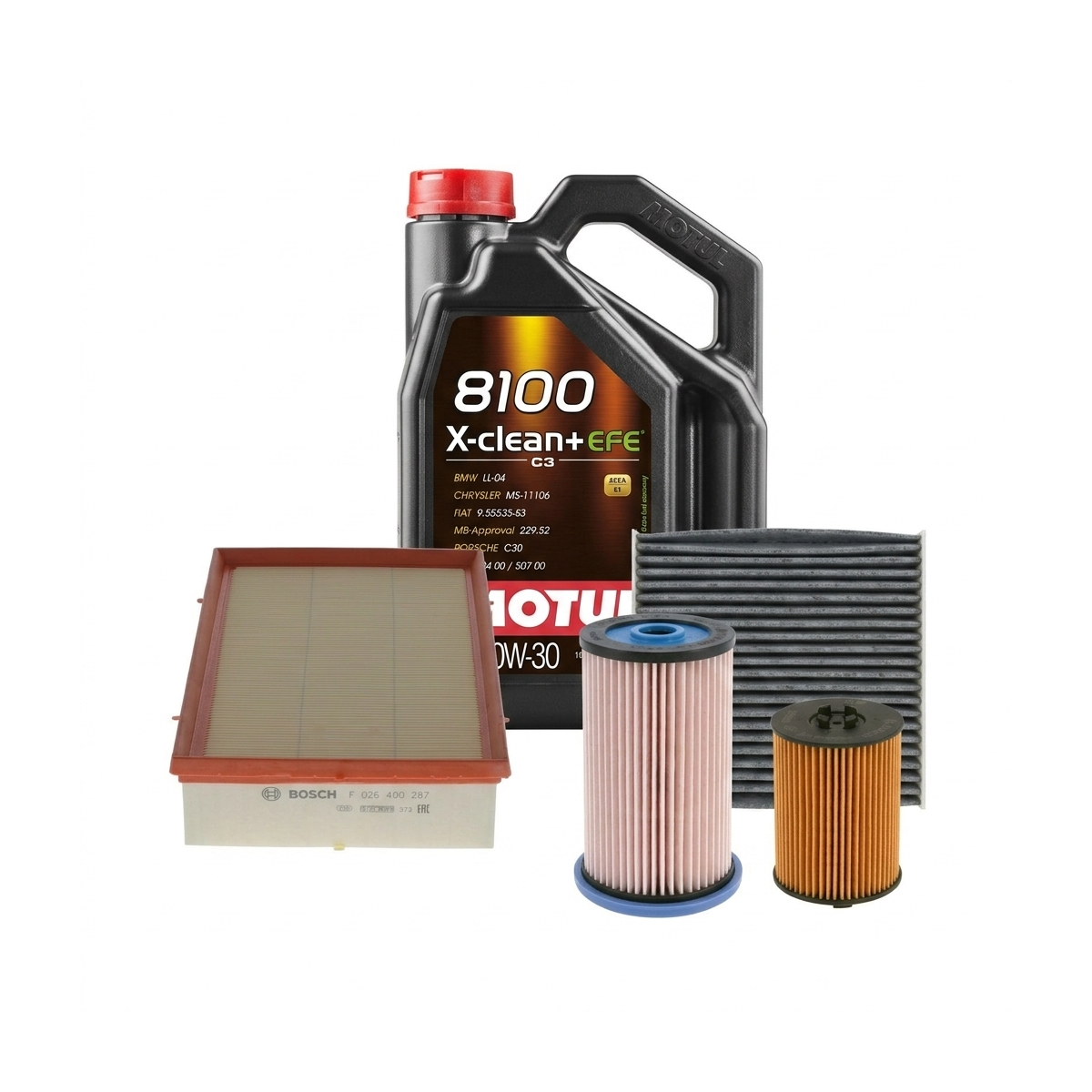 Kit revizie ulei Motul 8100 X-CLEAN+ EFE 0W-30 + filtre VW Tiguan AD1/AX1 2.0 TDI 4motion 190 CP – Bosch