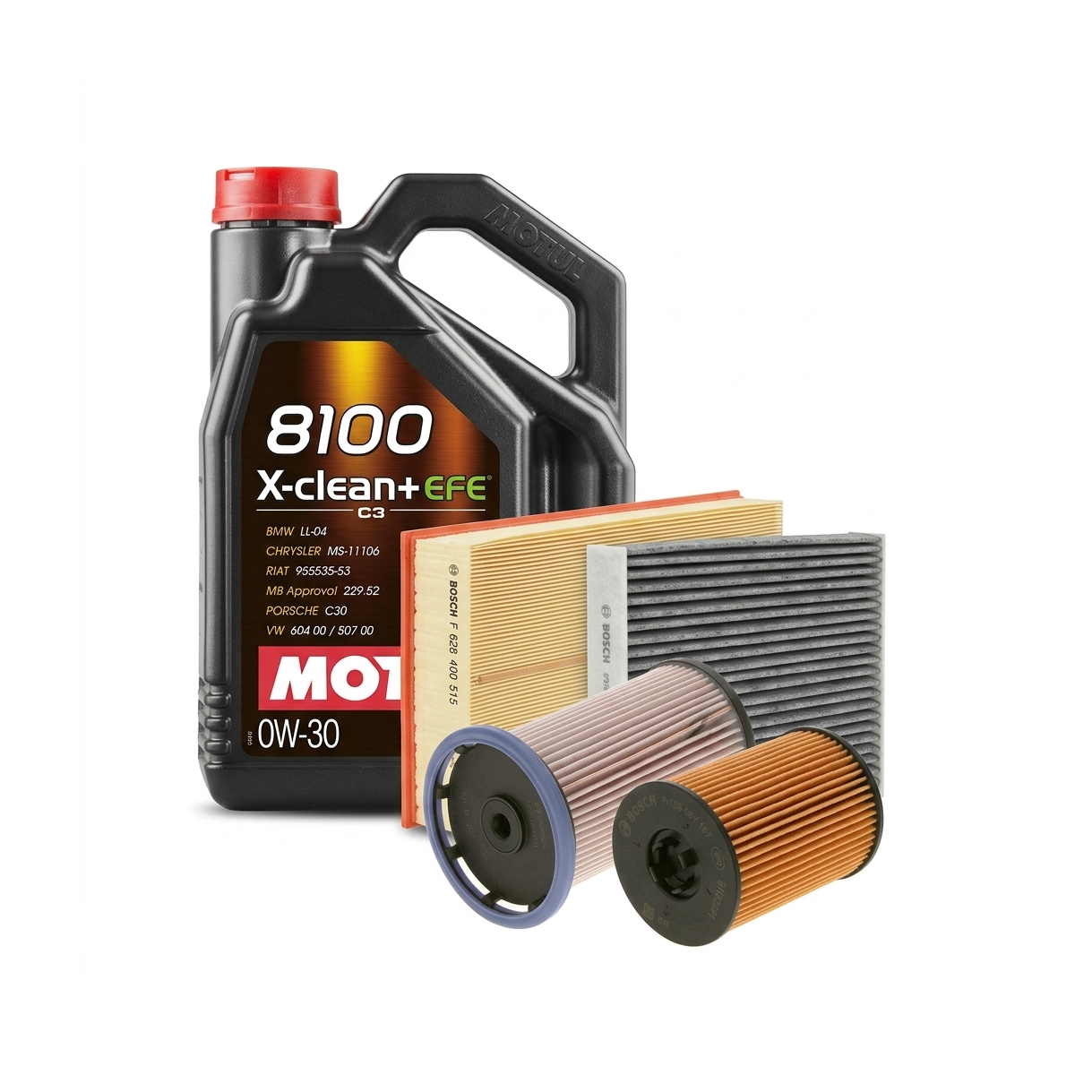 Kit revizie ulei Motul 8100 X-CLEAN+ EFE 0W-30 + filtre VW Tiguan AD1/AX1 2.0 TDI 4motion 240 CP – Bosch