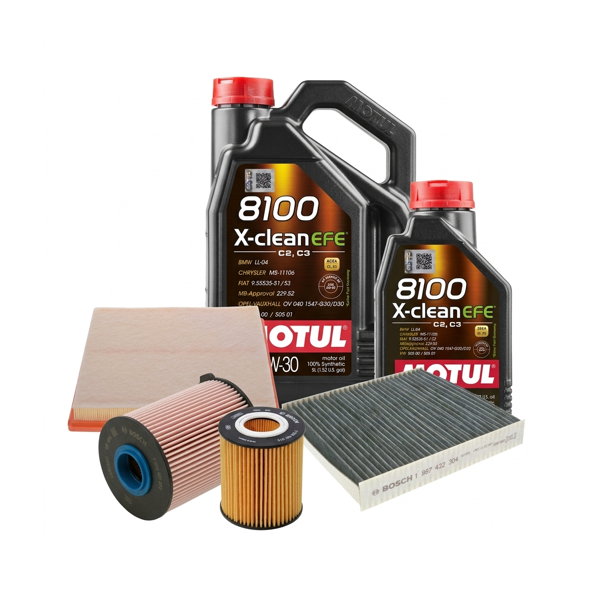 Kit revizie ulei Motul 8100 X-CLEAN EFE 5W-30 + filtre Opel Astra J 1.7 CDTI 131 CP – Bosch