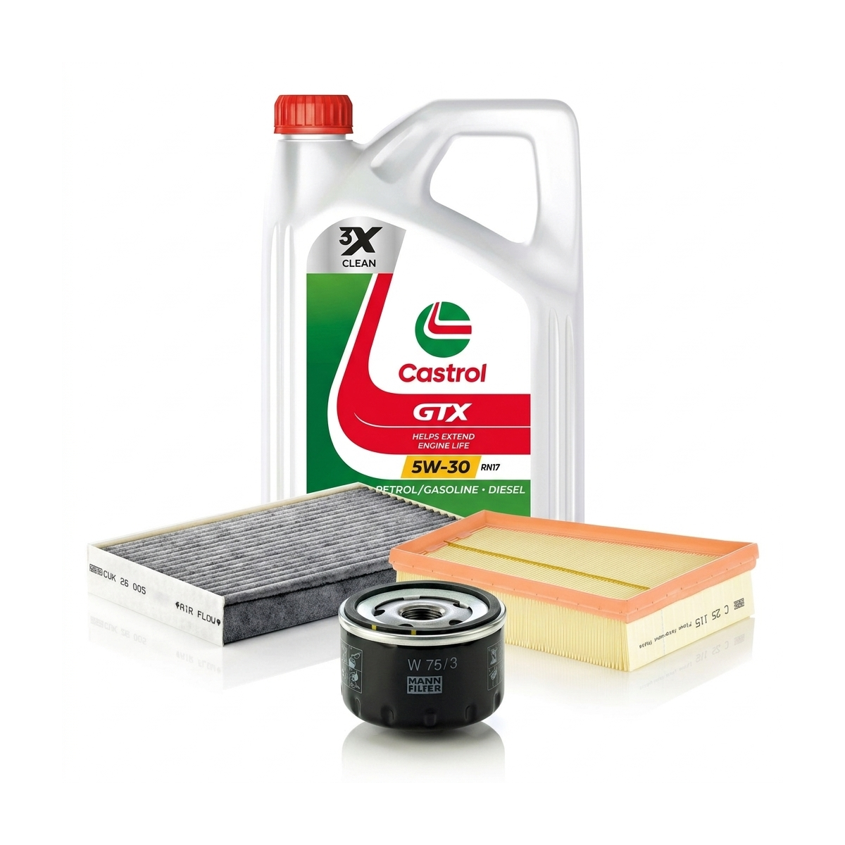 Kit revizie ulei Castrol GTX 5W-30 RN17 + filtre Renault Megane 3 1.6 16V 116 CP – MANN