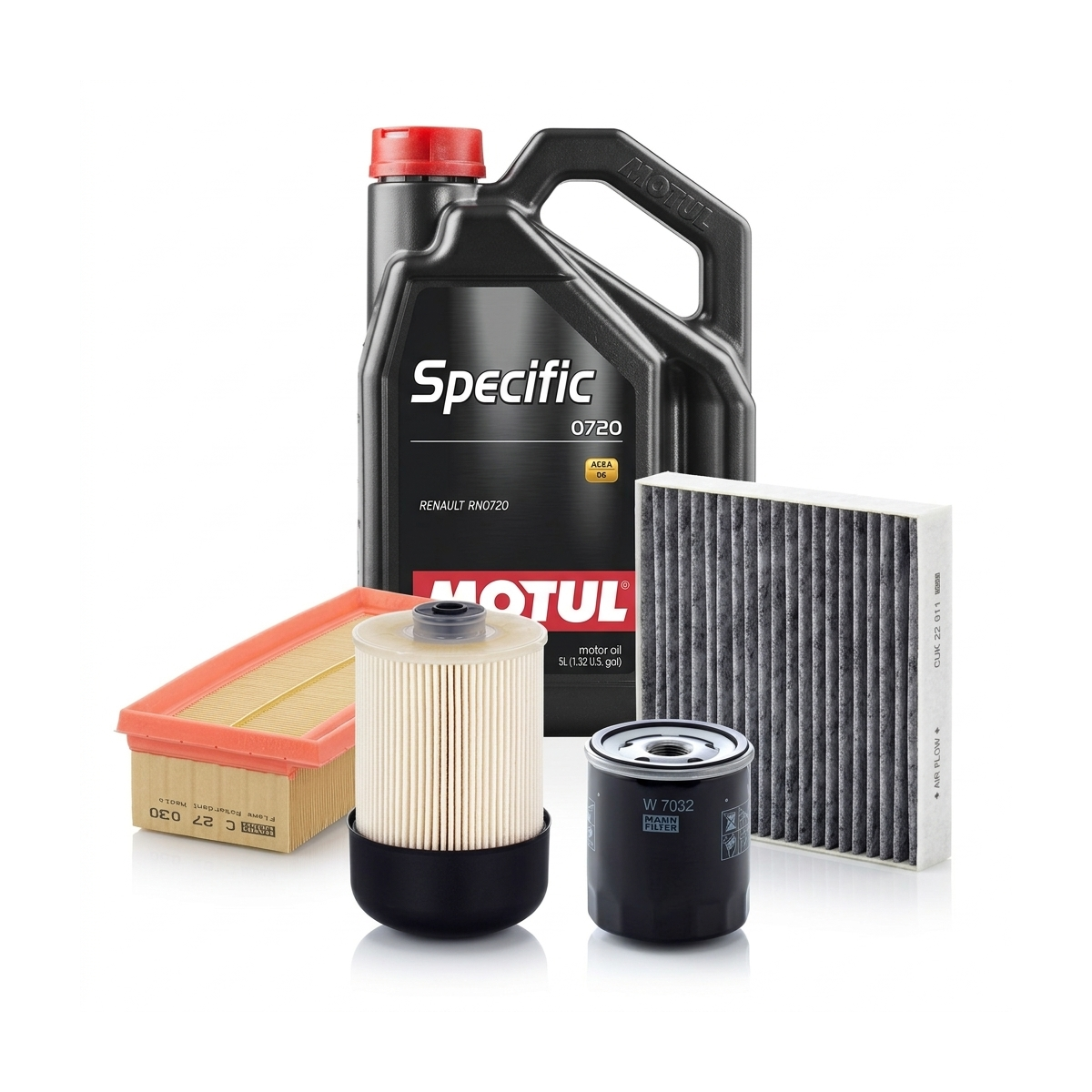 Kit revizie ulei Motul SPECIFIC 0720 5W-30 + filtre Renault Clio 4 1.5 dCi 110 CP – MANN