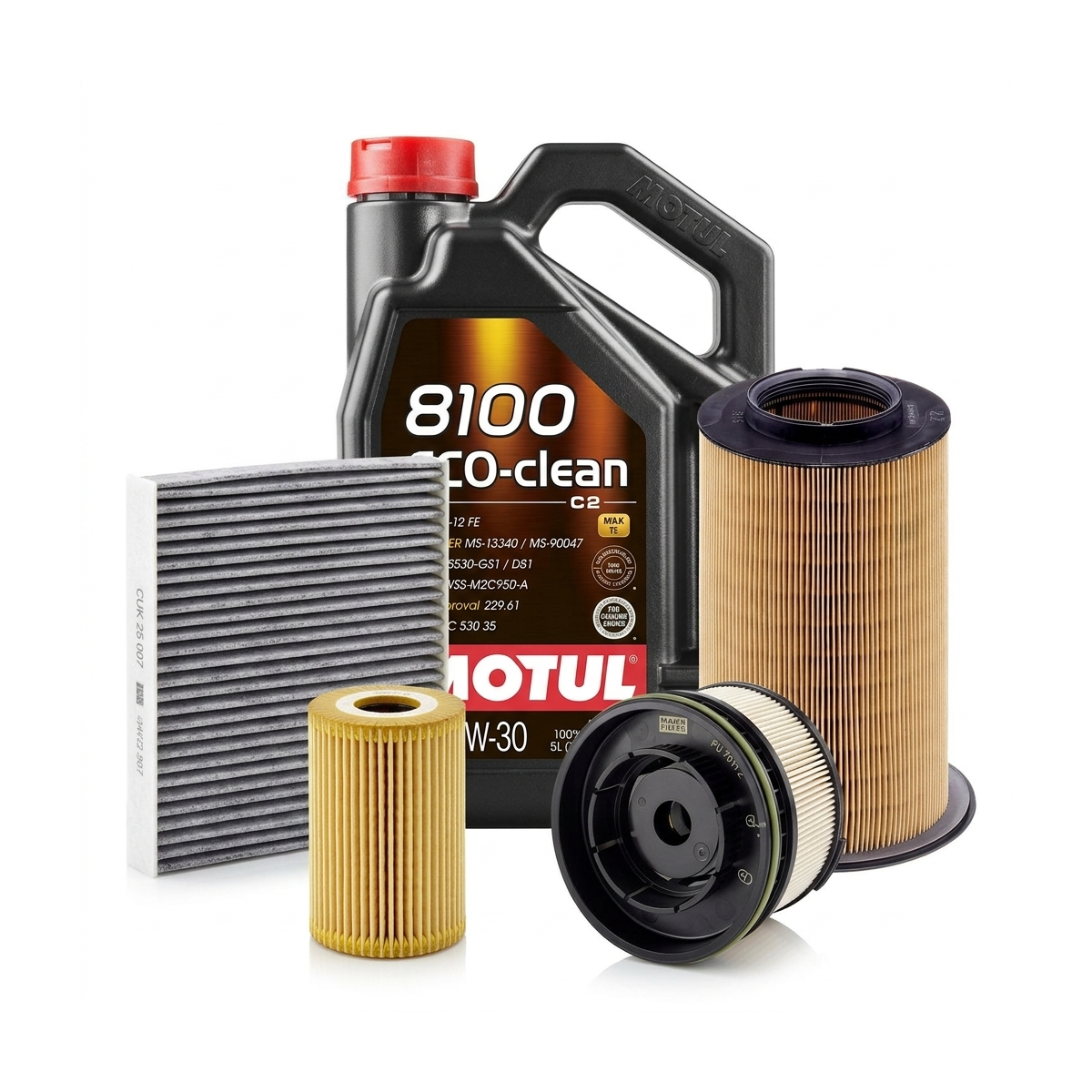 Kit revizie ulei Motul 8100 ECO-CLEAN 0W-30 + filtre Ford Kuga 2 1.5 TDCi 120 CP – MANN
