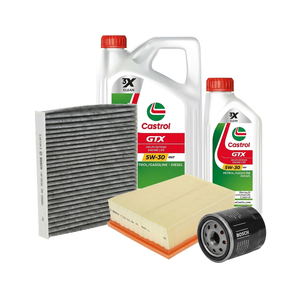 Kit revizie ulei Castrol GTX 5W-30 RN17 + filtre Renault Megane 4 1.6 SCe 115 CP – Bosch