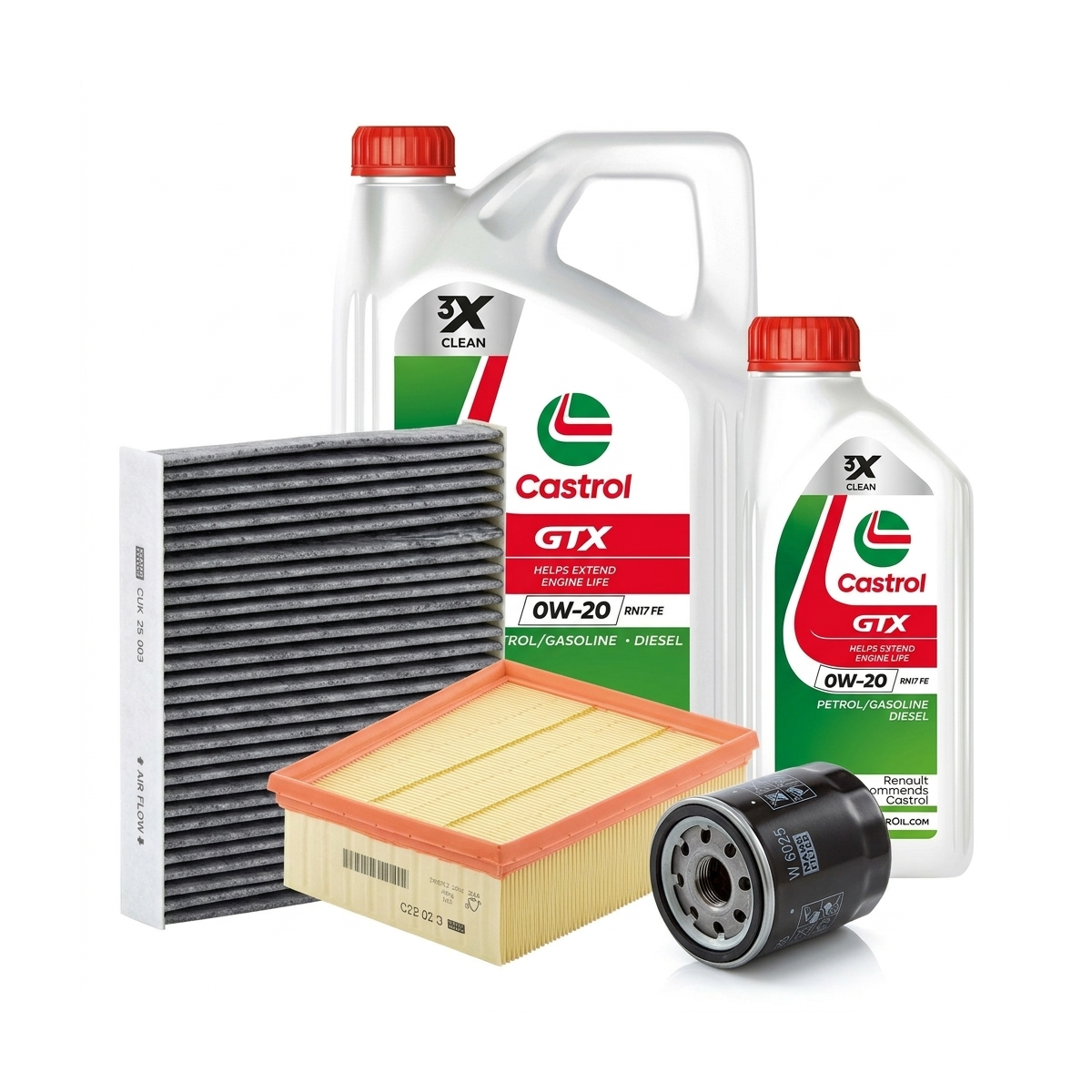 Kit revizie ulei Castrol GTX 0W-20 RN 17 FE + filtre Renault Megane 4 1.6 SCe 115 CP – MANN