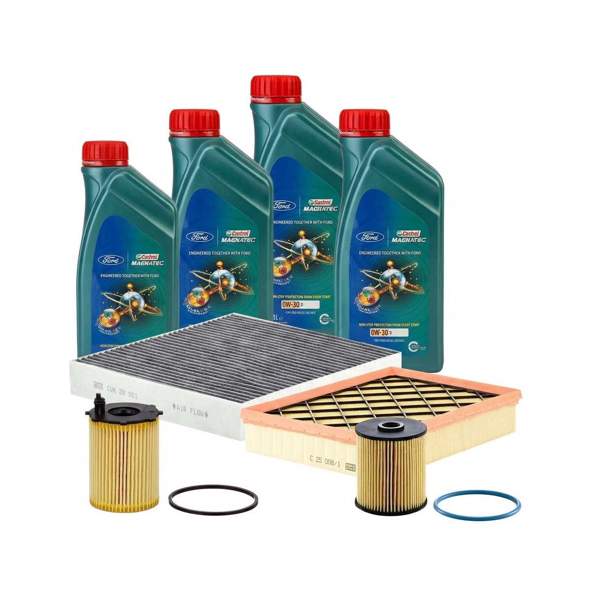 Kit revizie ulei Castrol Ford Magnatec D 0W-30 + filtre Ford Mondeo 5 1.5 TDCi 120 CP – MANN
