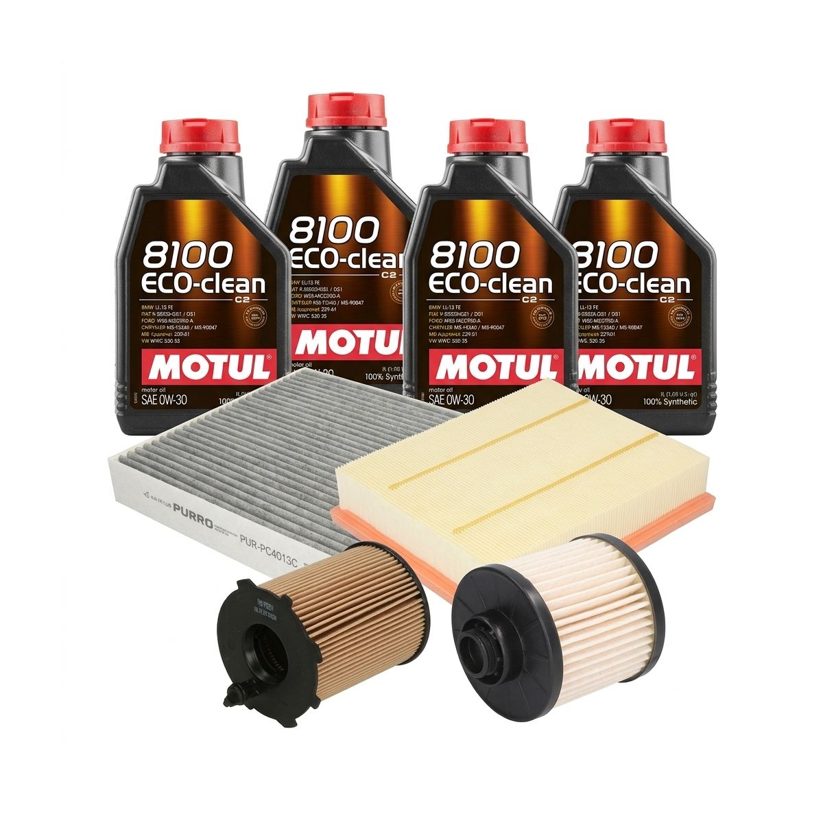 Kit revizie ulei Motul 8100 ECO-CLEAN 0W-30 + filtre Ford Mondeo 5 1.5 TDCi 120 CP – PURRO