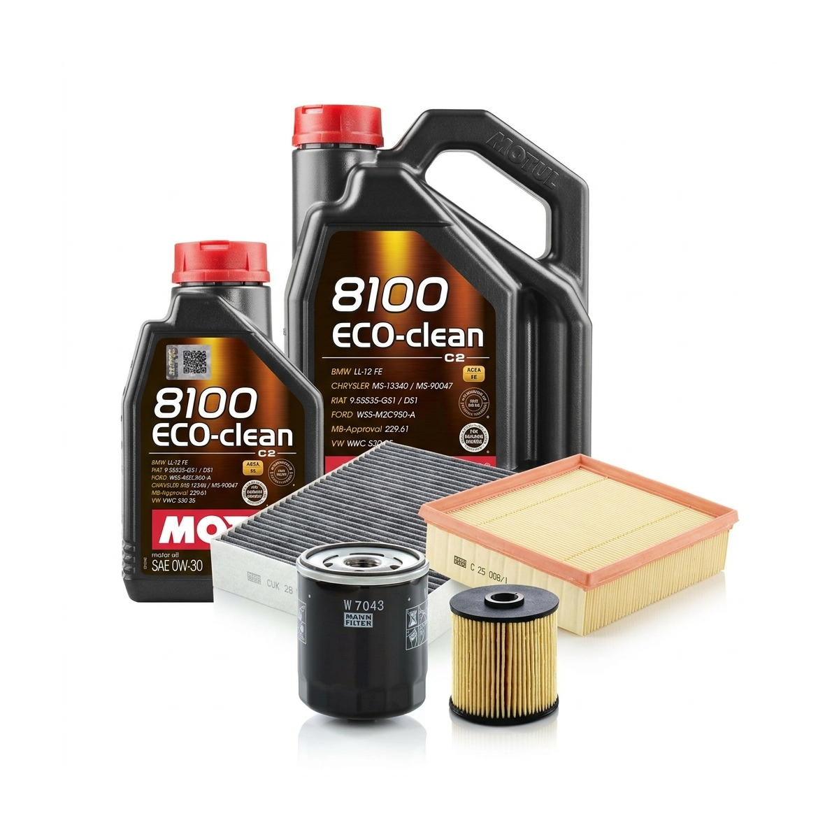 Kit revizie ulei Motul 8100 ECO-CLEAN 0W-30 + filtre Ford Mondeo 5 2.0 TDCi 150 CP – MANN