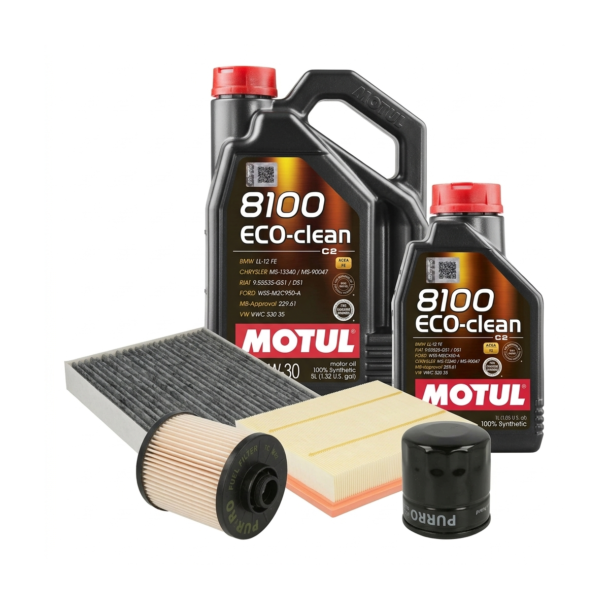 Kit revizie ulei Motul 8100 ECO-CLEAN 0W-30 + filtre Ford Mondeo 5 2.0 TDCi 4x4 150 CP – PURRO