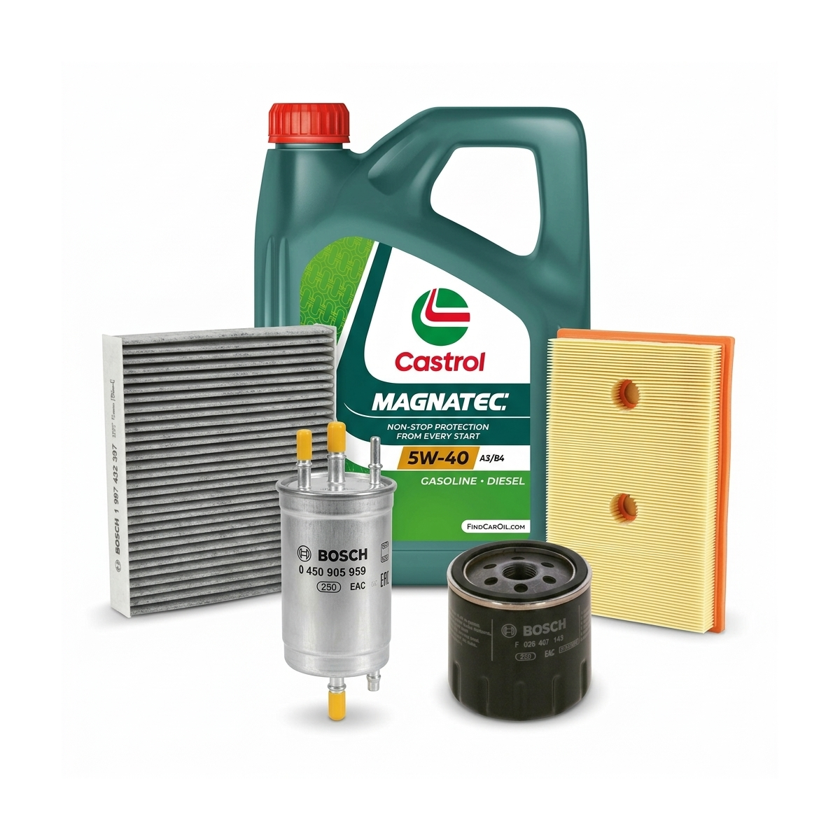 Kit revizie ulei Castrol MAGNATEC 5W-40 A3/B4 + filtre VW Jetta 4 1.2 TSI 16V 105 CP – Bosch