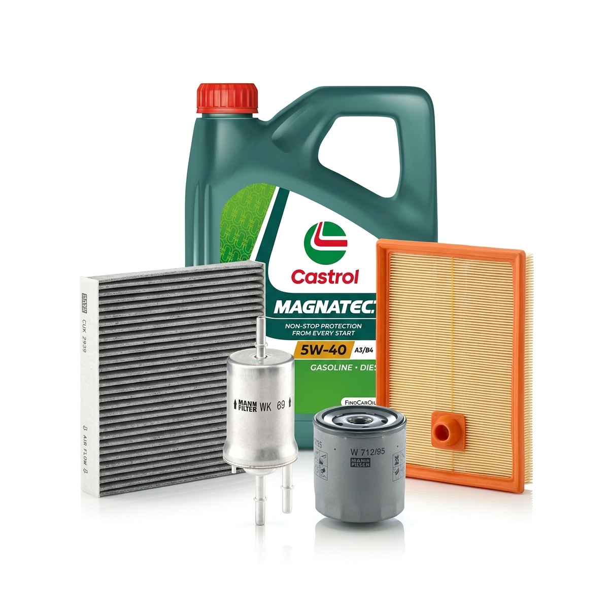 Kit revizie ulei Castrol MAGNATEC 5W-40 A3/B4 + filtre VW Jetta 4 1.2 TSI 16V 105 CP – MANN