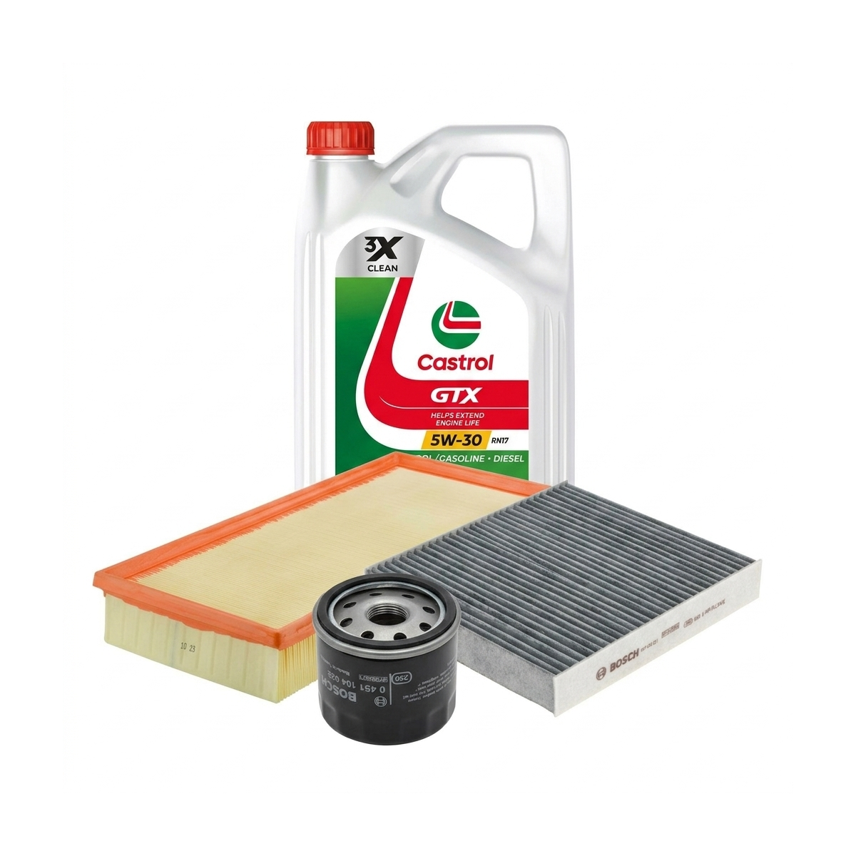 Kit revizie ulei Castrol GTX 5W-30 RN17 + filtre Renault Clio 4 1.2 LPG 16V 73 CP – Bosch