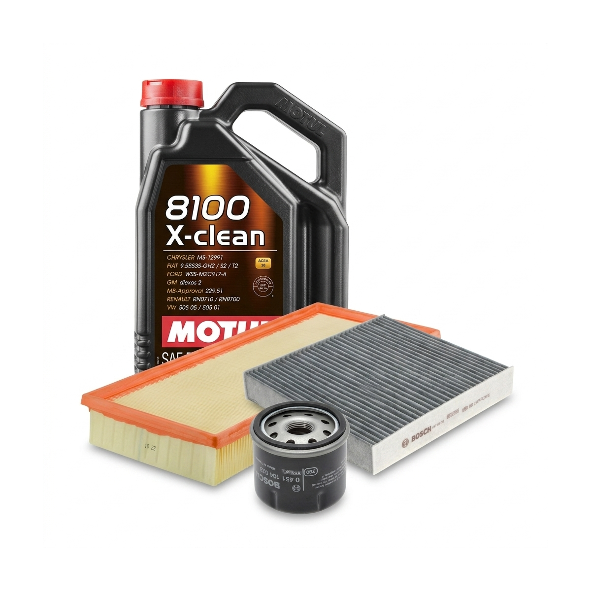 Kit revizie ulei Motul 8100 X-CLEAN 5W-40 + filtre Renault Clio 4 1.2 LPG 16V 73 CP – Bosch