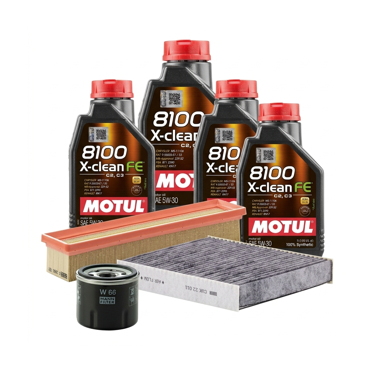 Kit revizie ulei Motul 8100 X-CLEAN FE 5W-30 + filtre Renault Clio 4 1.2 LPG 16V 73 CP – MANN