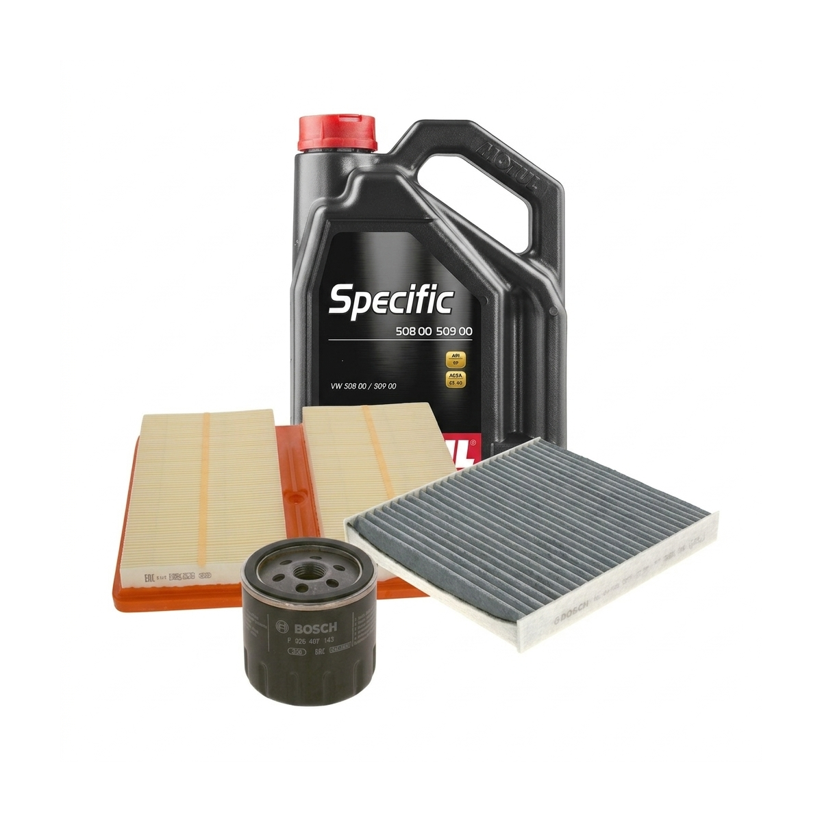 Kit revizie ulei Motul SPECIFIC 508 00 509 00 0W-20 + filtre VW Golf 7 1.0 TSI 86 CP – Bosch