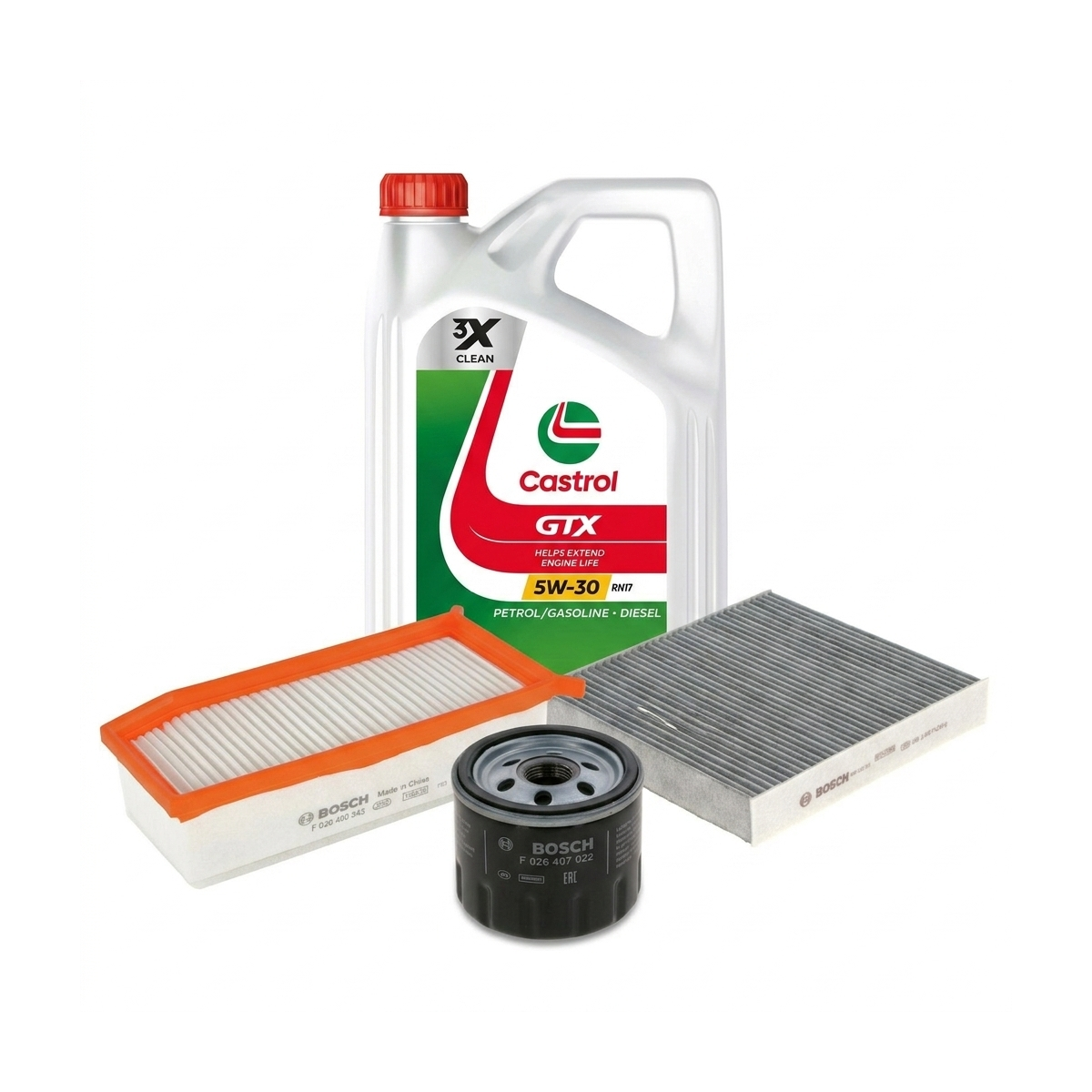 Kit revizie ulei Castrol GTX 5W-30 RN17 + filtre Dacia Sandero 2 1.0 SCe 75 73 CP – Bosch