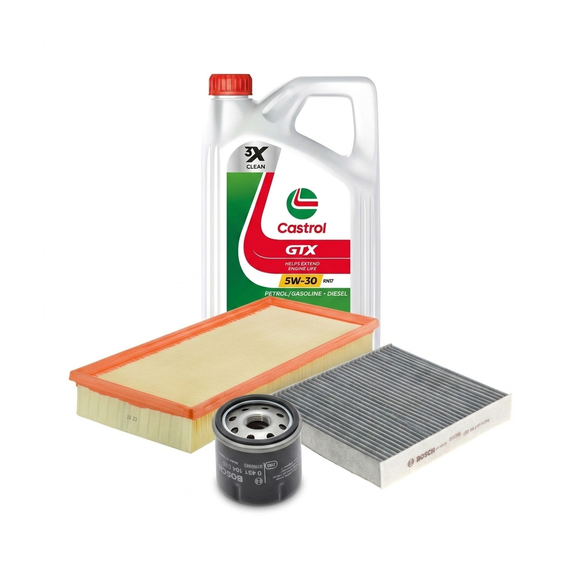 Kit revizie ulei Castrol GTX 5W-30 RN17 + filtre Renault Clio 4 1.2 16V 75 CP – Bosch