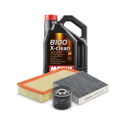 Kit revizie ulei Motul 8100 X-CLEAN 5W-40 + filtre Renault Clio 4 1.2 16V 75 CP – Bosch