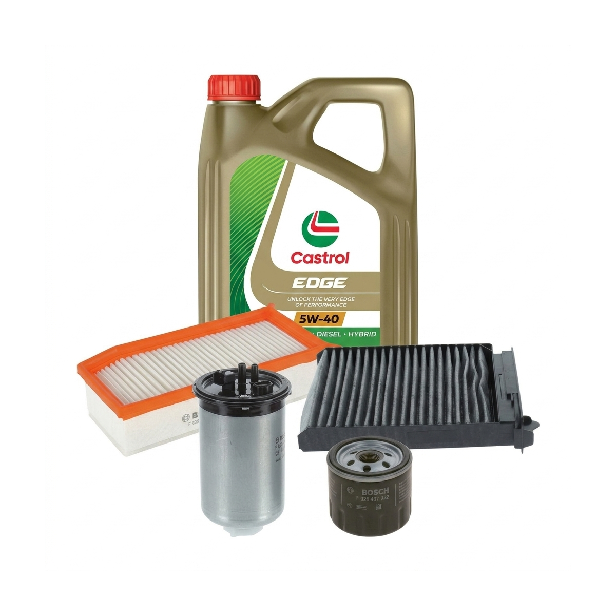 Kit revizie ulei Castrol EDGE 5W-40 + filtre Dacia Duster HS 1.5 dCi 110 CP – Bosch