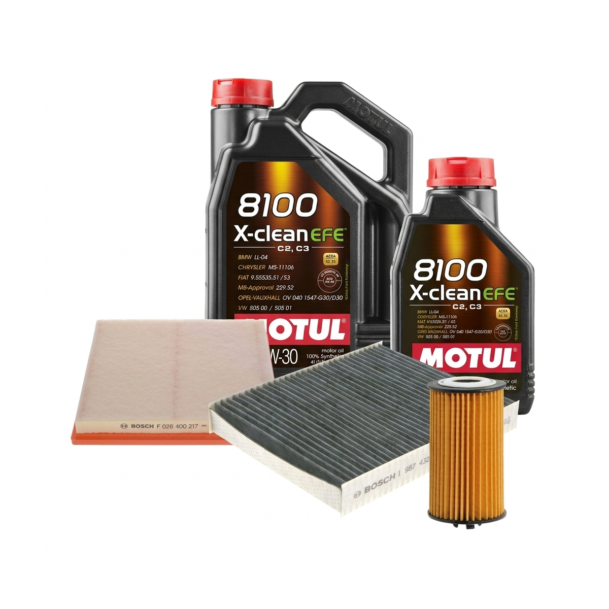 Kit revizie ulei Motul 8100 X-CLEAN EFE 5W-30 + filtre Opel Astra J 1.6 Turbo 4x4 180 CP – Bosch