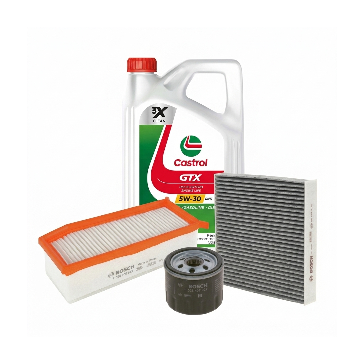 Kit revizie ulei Castrol GTX 5W-30 RN17 + filtre Dacia Logan 2 1.0 SCe 75 73 CP – Bosch