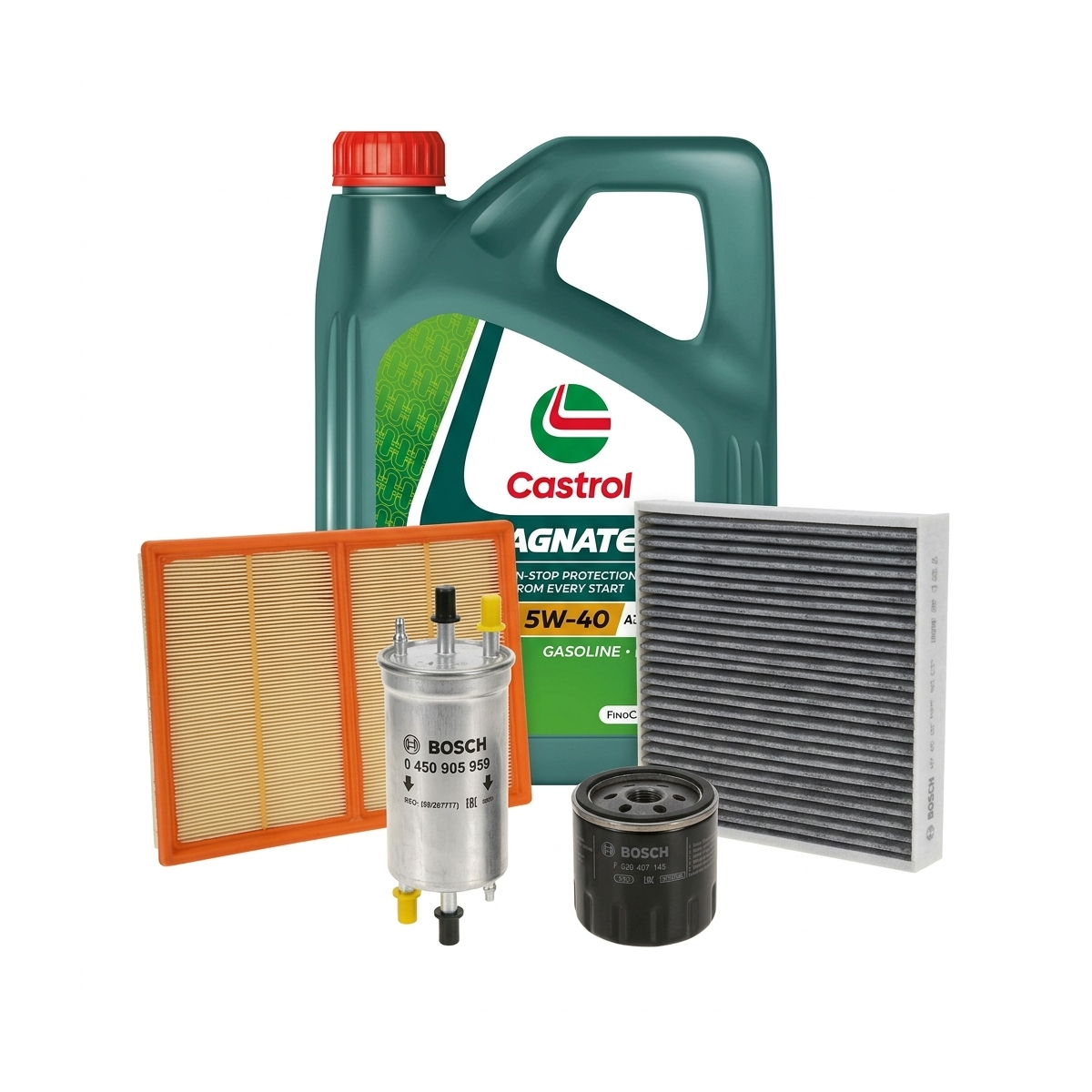 Kit revizie ulei Castrol MAGNATEC 5W-40 A3/B4 + filtre Skoda Fabia 3 1.0 TSI 95 CP – Bosch