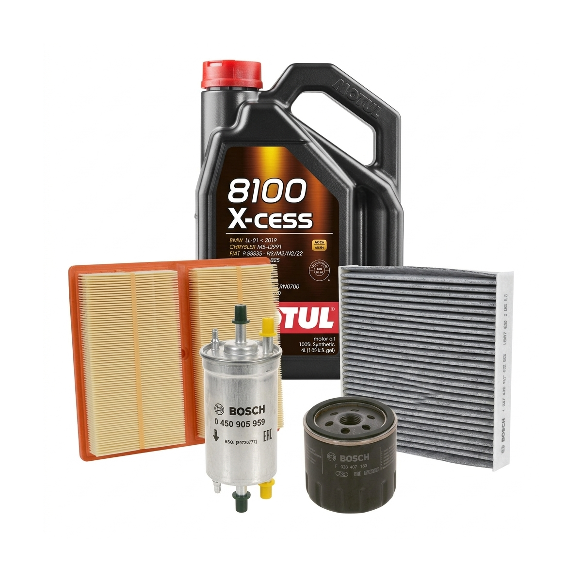 Kit revizie ulei Motul 8100 X-CESS 5W-40 + filtre Skoda Fabia 3 1.0 TSI 110 CP – Bosch