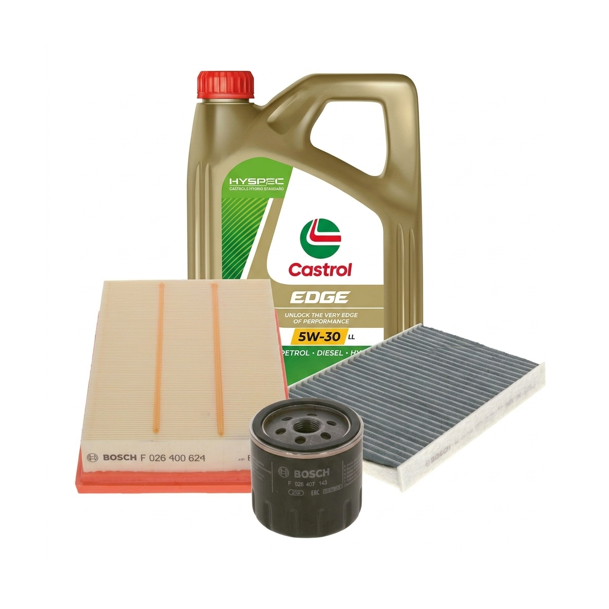 Kit revizie ulei Castrol EDGE 5W-30 LL + filtre VW Golf 7 1.5 TSI 130 CP – Bosch