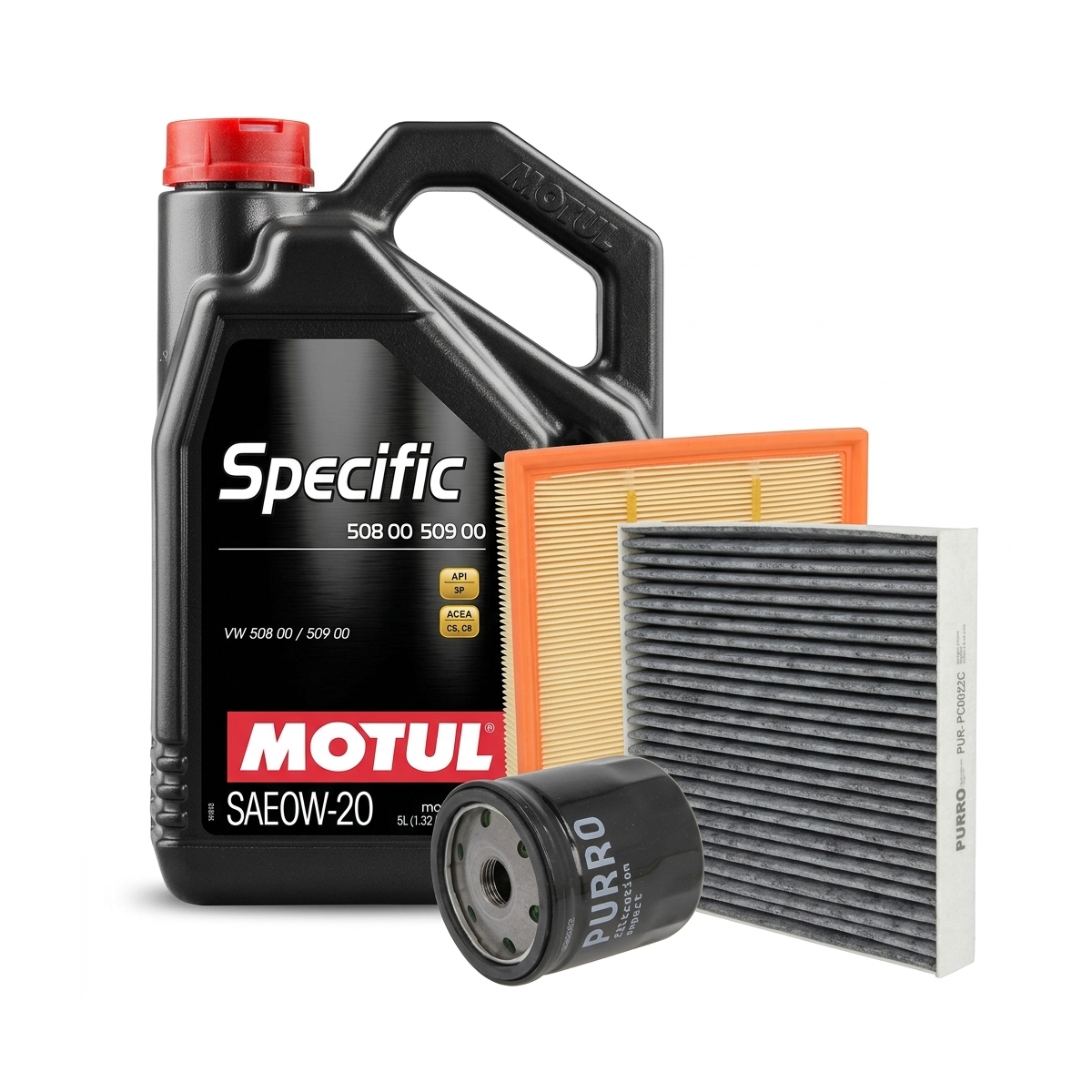 Kit revizie ulei Motul SPECIFIC 508 00 509 00 0W-20 + filtre VW Golf 7 1.5 TSI 130 CP – PURRO