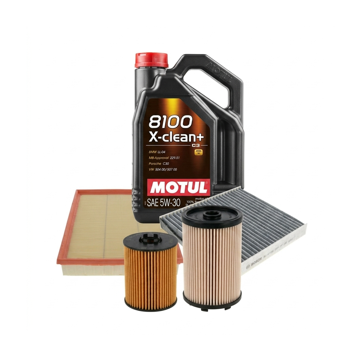 Kit revizie ulei Motul 8100 X-CLEAN+ 5W-30 + filtre VW Passat B8 2.0 TDI 110 CP – Bosch