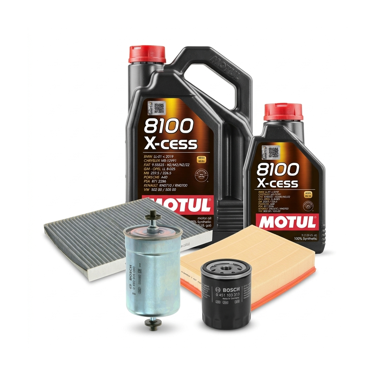 Kit revizie ulei Motul 8100 X-CESS 5W-40 + filtre VW Passat B5.5 2.8 190 CP – Bosch