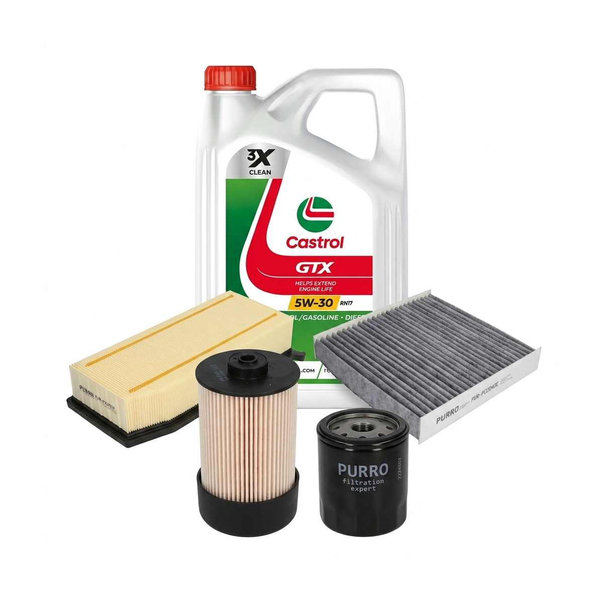 Kit revizie ulei Castrol GTX 5W-30 RN17 + filtre Dacia Duster HM 1.5 dCi 90 CP – PURRO