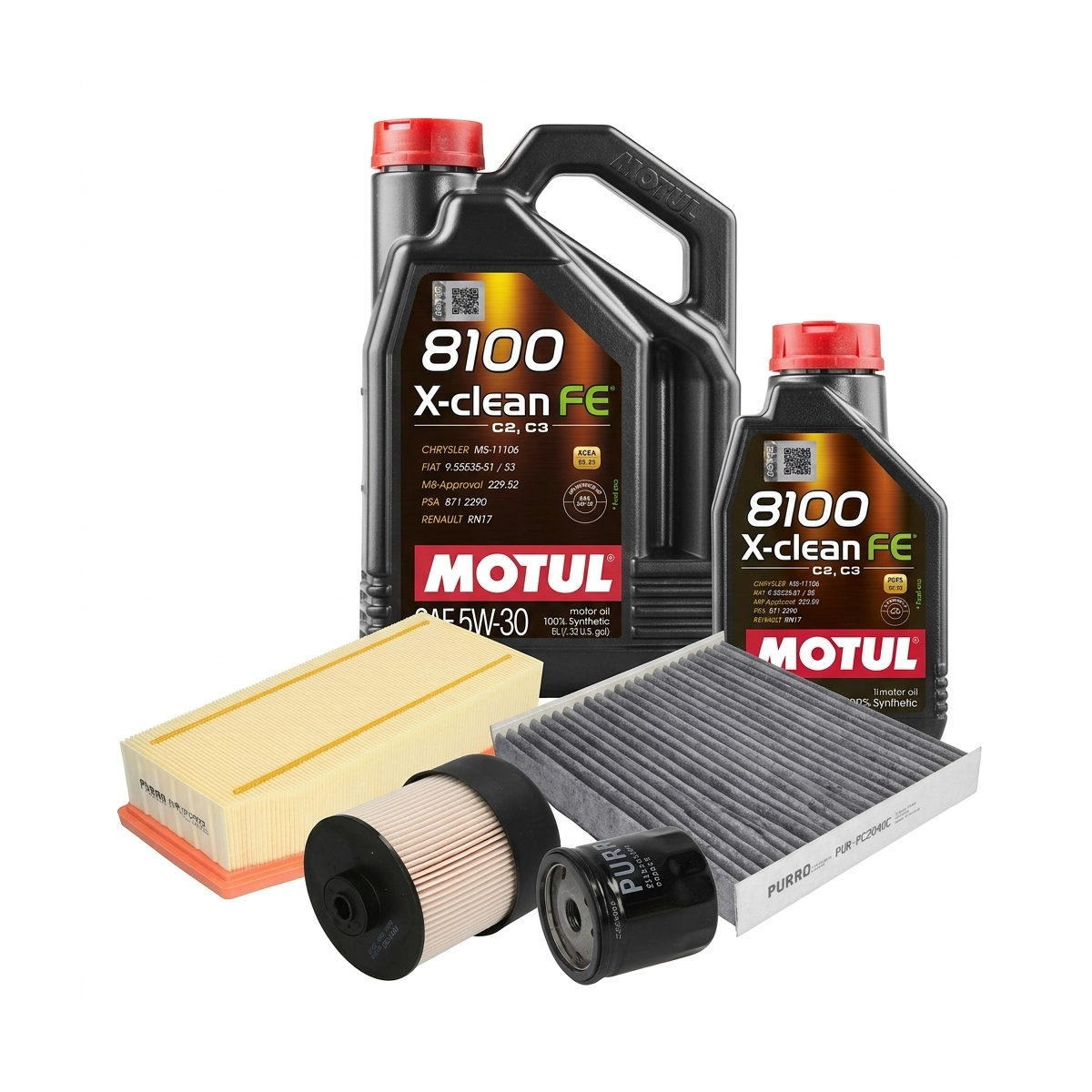 Kit revizie ulei Motul 8100 X-CLEAN FE 5W-30 + filtre Dacia Duster HM 1.5 dCi 110 109 CP – PURRO