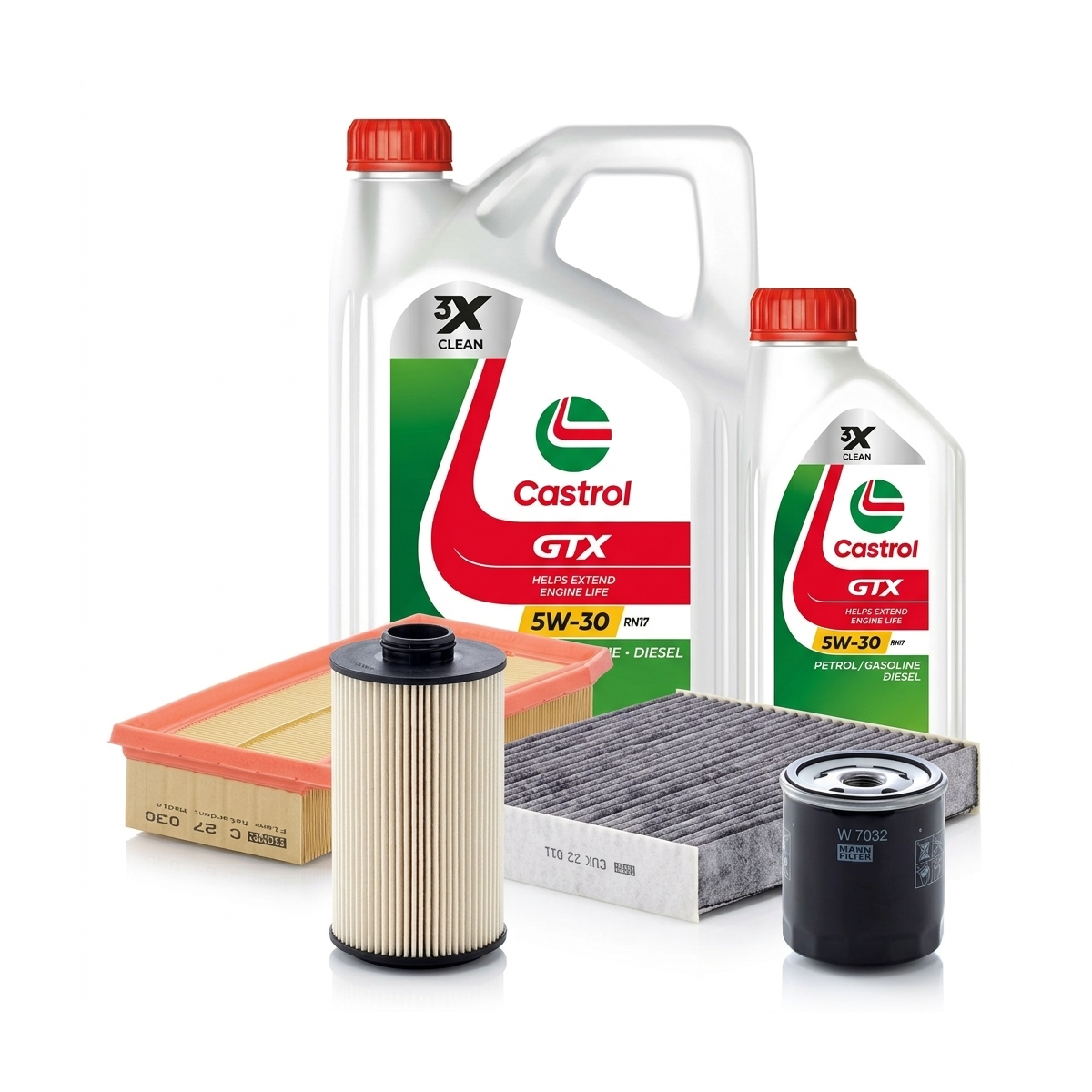 Kit revizie ulei Castrol GTX 5W-30 RN17 + filtre Dacia Duster HM 1.5 dCi 110 4x4 109 CP – MANN