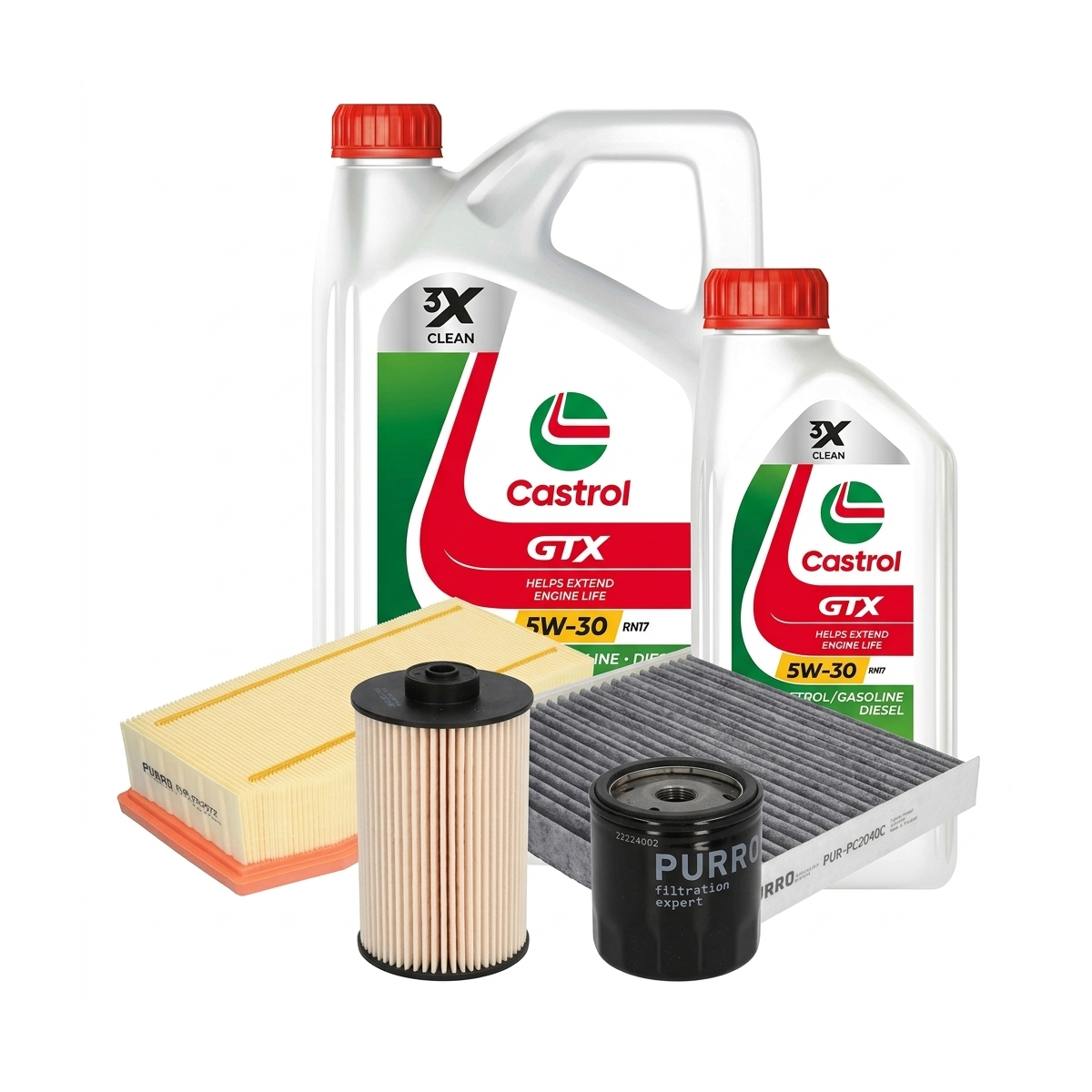 Kit revizie ulei Castrol GTX 5W-30 RN17 + filtre Dacia Duster HM 1.5 dCi 110 4x4 109 CP – PURRO