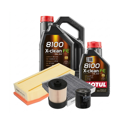 Kit revizie ulei Motul 8100 X-CLEAN FE 5W-30 + filtre Dacia Duster HM 1.5 dCi 110 4x4 109 CP – PURRO