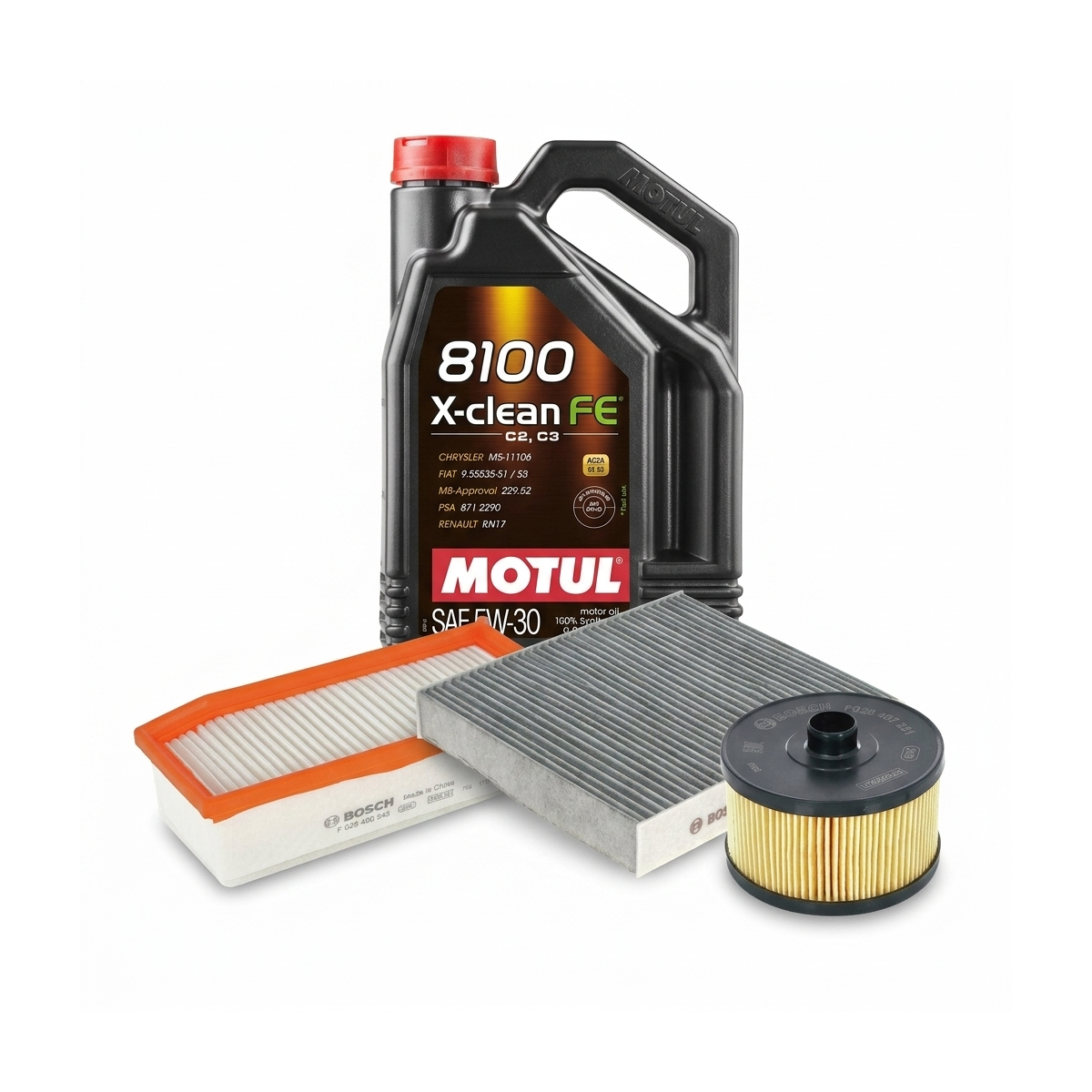 Kit revizie ulei Motul 8100 X-CLEAN FE 5W-30 + filtre Dacia Duster HM 1.2 TCe 125 4x4 125 CP – Bosch