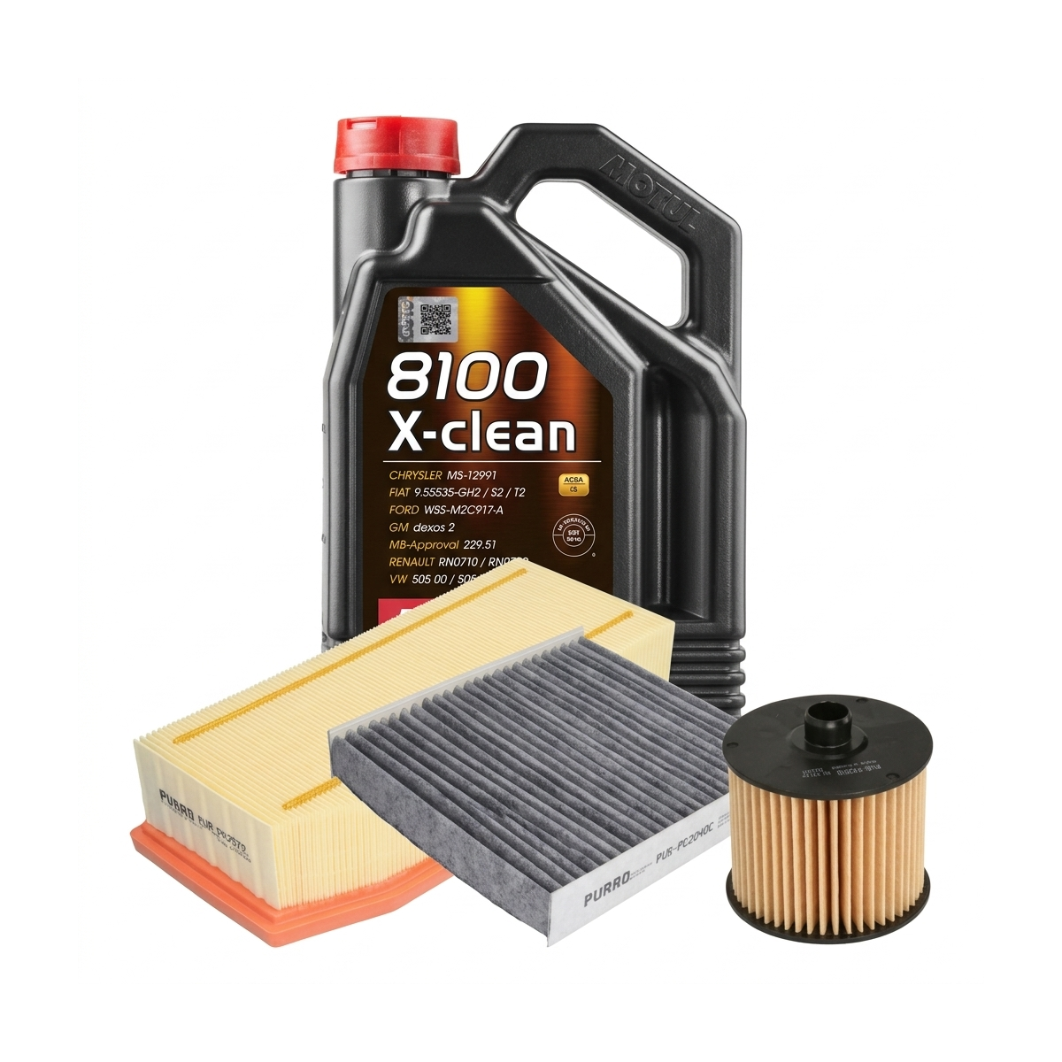 Kit revizie ulei Motul 8100 X-CLEAN 5W-40 + filtre Dacia Duster HM 1.2 TCe 125 4x4 125 CP – PURRO