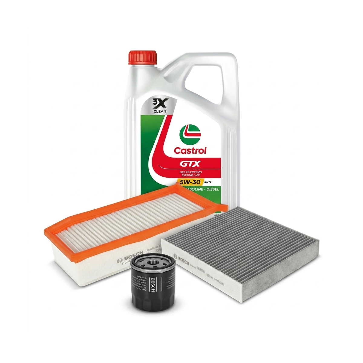 Kit revizie ulei Castrol GTX 5W-30 RN17 + filtre Dacia Duster HM 1.6 SCe 115 CP – Bosch