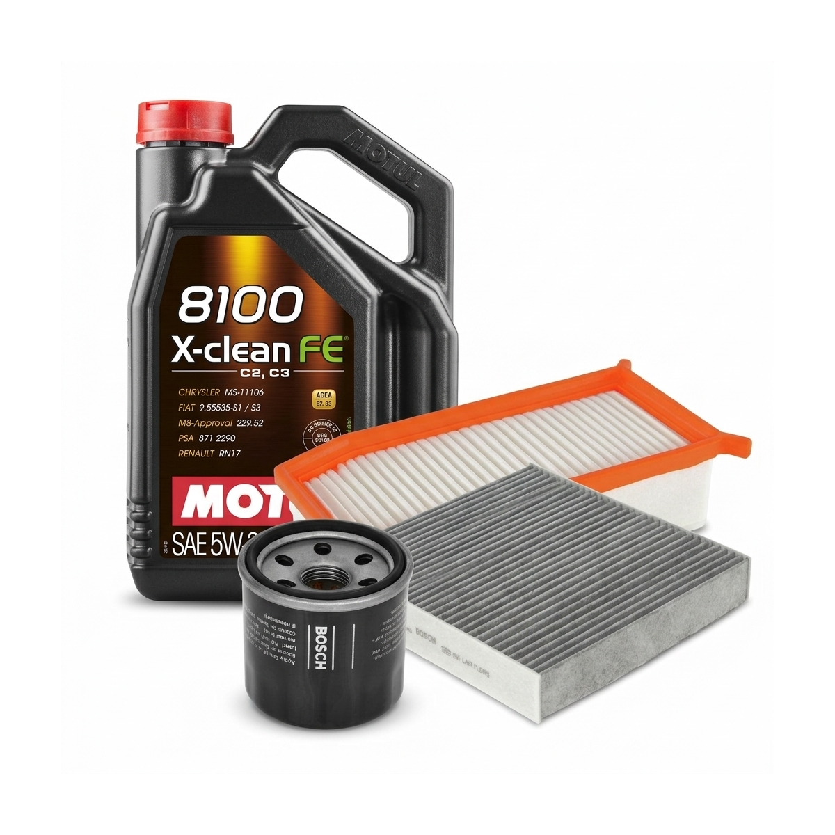 Kit revizie ulei Motul 8100 X-CLEAN FE 5W-30 + filtre Dacia Duster HM 1.6 SCe 115 4x4 115 CP – Bosch
