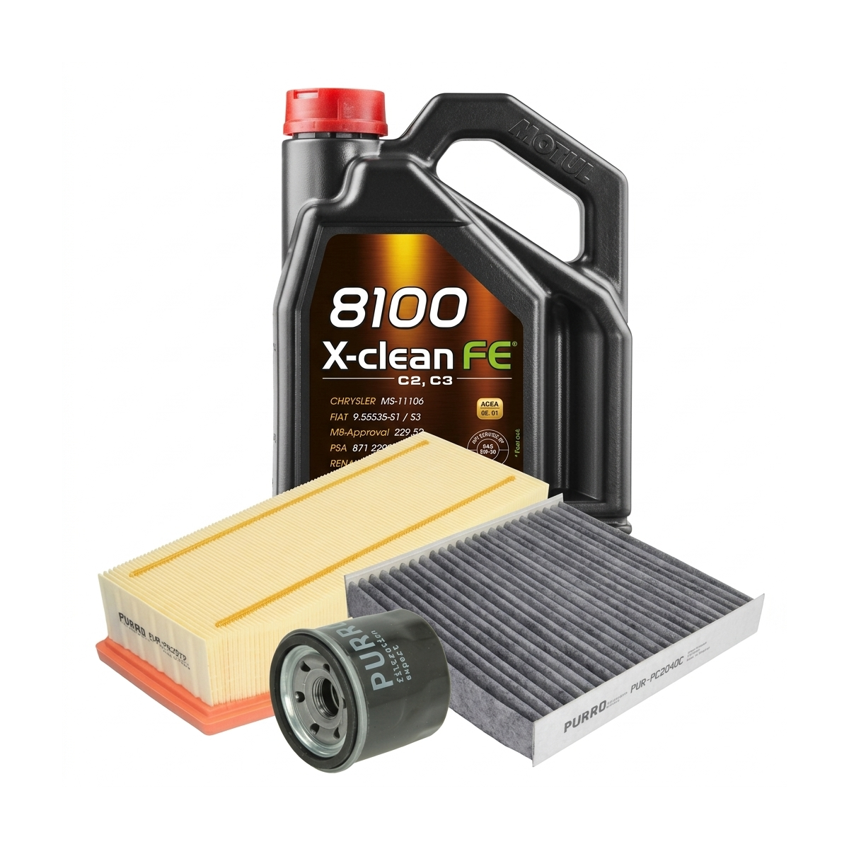 Kit revizie ulei Motul 8100 X-CLEAN FE 5W-30 + filtre Dacia Duster HM 1.6 SCe 115 LPG 109 CP – PURRO